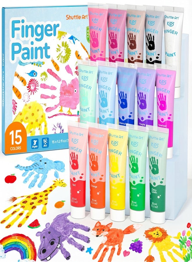 Shuttle Art Washable Finger Paint for Toddlers, 15 Vibrant Colors (1.2 fl oz) Toddler Paint, Non-Toxic Finger Painting for Toddlers 1-3, Kids Arts and Crafts - Image 1